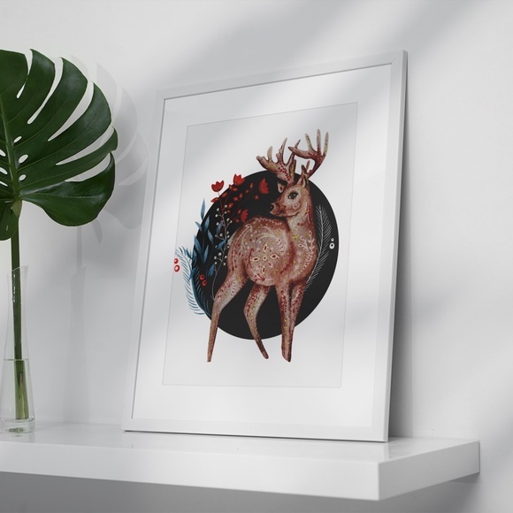 Wall Art Floral Deer Portrait Illustration Print Unframed - Picture 2 of 5